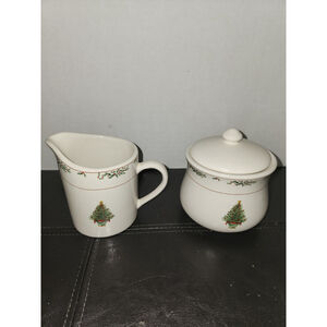 East Bay Import‎ Company Christmas Tree Sugar Bowl & Creamer~ Holiday Tableware
